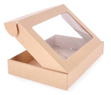 427-3L: 300 x 215 x 50 mm cardboard quick-closing box with window FEFCO 0427 1
