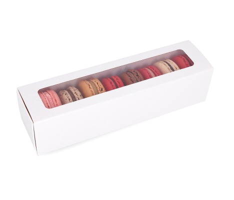MAC-1L/B: 200 x 50 x 50 mm, Baltos spalvos dėžė saldainiams ir macarons sausainiams su skaidriu langeliu (10vnt) 1