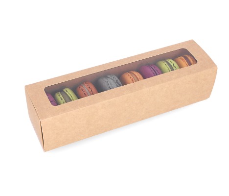 MAC-1L/R: 200 x 50 x 50 mm, Rudos spalvos dėžė saldainiams ir macarons sausainiams su skaidriu langeliu (10vnt) 1