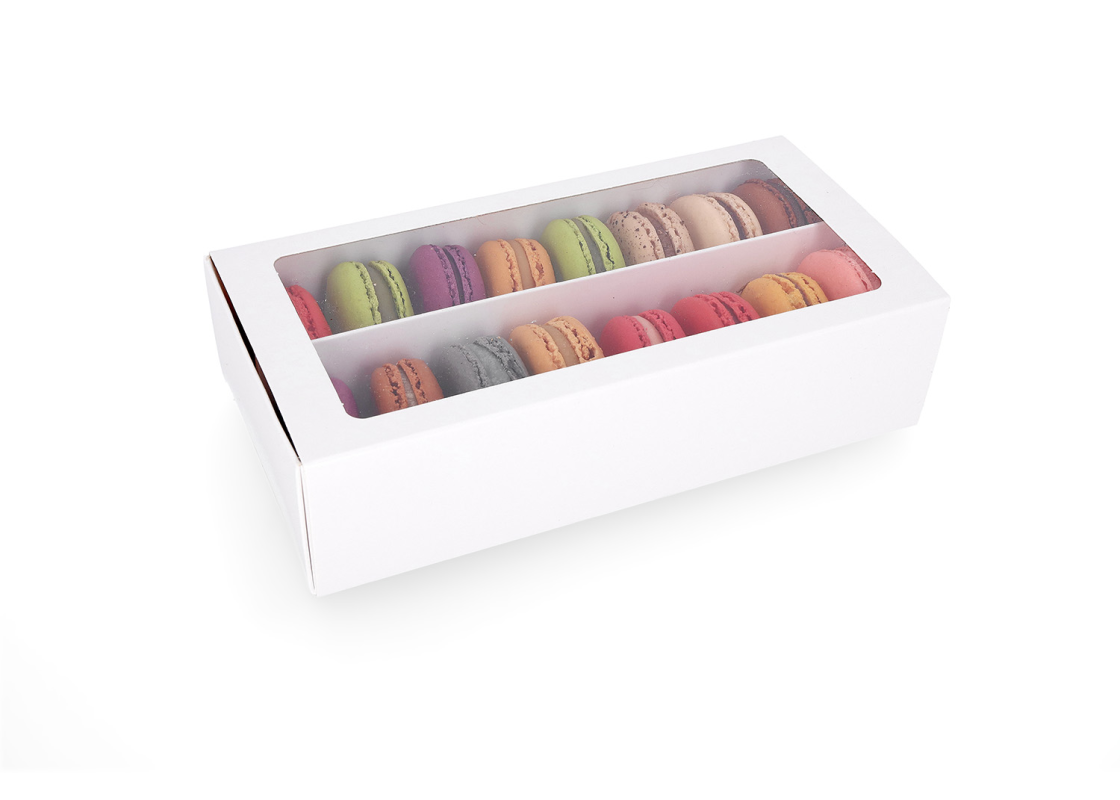 MAC-2/B: 200 x 100 x 50 mm, White color box for sweets and macarons cookies  with transparent window(10pcs) 1