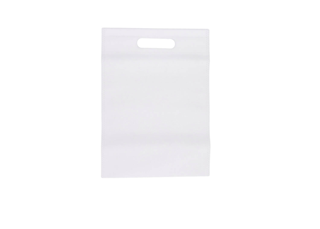 MMK-1: Baltos spalvos 250 x 350 mm neaustinės medžiagos maišelis su kirsta rankenėle 1