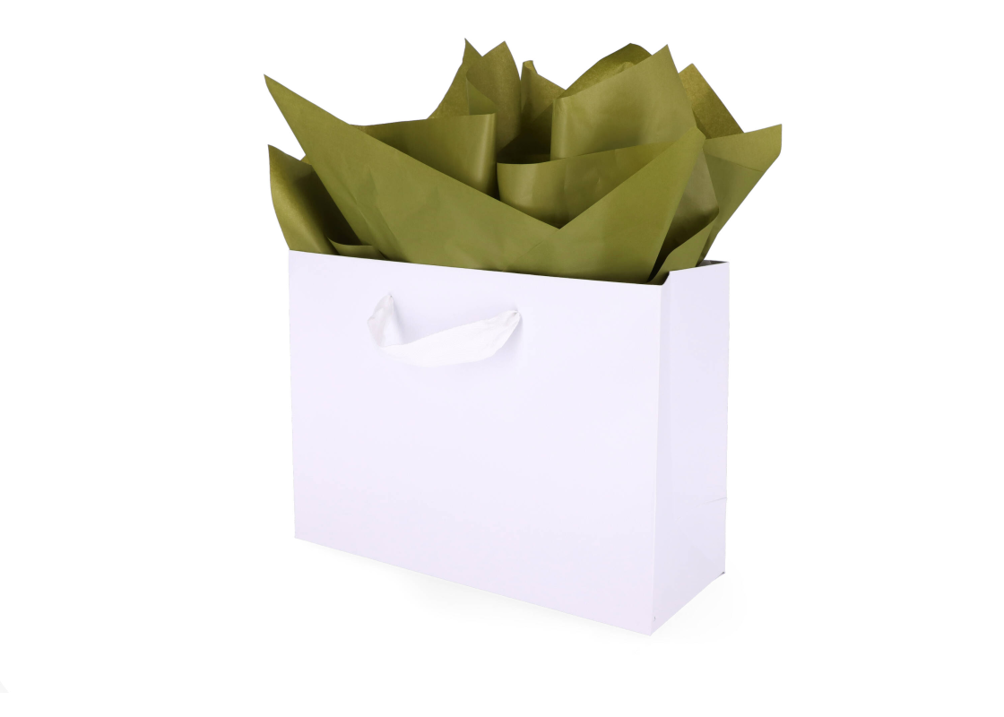 TIS-042: 760 x 500 mm colored tissue paper.<br>Moss-colored 1